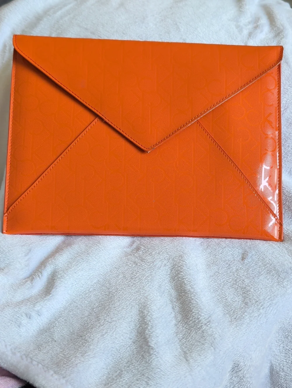 Calvin Klein Orange Patent Envelope Clutch
